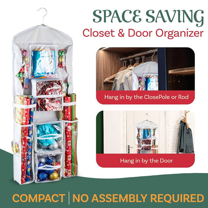 Elf Stor Double Sided | Hanging Gift Wrap and Bag Organizer | Space Saving |, White
