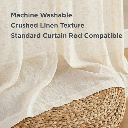 French Connection – Charter Crushed, Window Curtain, Set of 2 Panels, Semi Sheer, Modern Home Décor, Drapes for Living Room, Dining Room, Bedroom, Dorm, Measures 50”x 84”, Natural