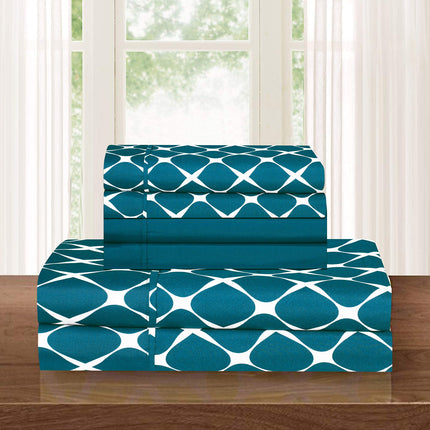 Elegant Comfort Luxury Softest and Coziest 4-Piece Bed Sheet Set, Wrinkle Resistant Milano Trellis Pattern-1500 Premium Hotel Quality Microfiber Bedding Set, Twin/Twin XL, Teal