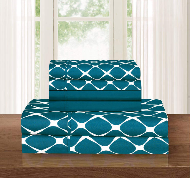 Elegant Comfort Luxury Softest and Coziest 4-Piece Bed Sheet Set, Wrinkle Resistant Milano Trellis Pattern-1500 Premium Hotel Quality Microfiber Bedding Set, Twin/Twin XL, Teal