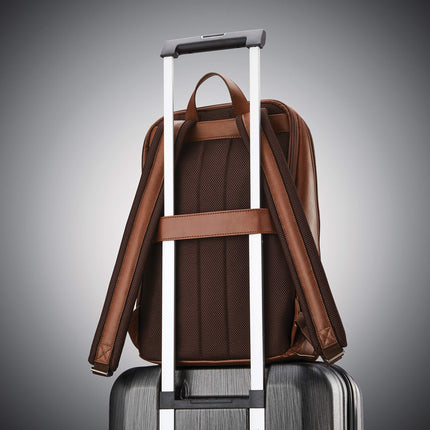 Mochila delgada clásica de cuero Samsonite, Coñac, Talla única, Mochila delgada clásica de cuero