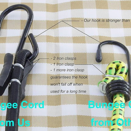 HELIDA Bungee Cords with Hooks, 3/8 Inch Thick Round Bungee Cord Heavy Duty Strong Hooks for Bike Rack, Cart, Trunk, Camping (24 inches, Black)