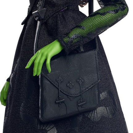 Mattel Universal Wicked Elphaba Fashion Doll and Green Leather Accessories, Braided Black Hair, Possibility and Removable Ballroom Look
