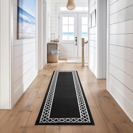 Nautica – Runner Rug | Indoor Runners for Hallways and Entry Rugs| Non-Slip and Non-Skid Entry and Kitchen Door Mat| Machine Washable Entryway Carpet Rugs | 2'6" x 10' | Trellis Black