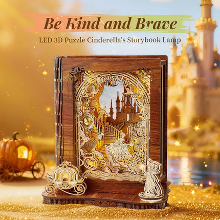 FUNPOLA Cinderella LED 3D Puzzle – DIY Storybook Lamp – 3D Wooden Puzzle Kit, Home Décor for Adults and Teens (Cinderella)