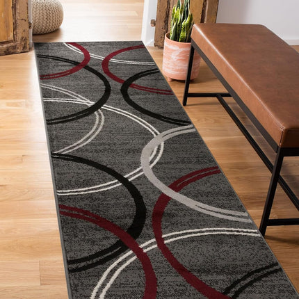 Tapis de couloir ou de salle de bain Rugshop motif cercles ondulés modernes, ne peluche pas, rouge, 80 cm x 183 cm