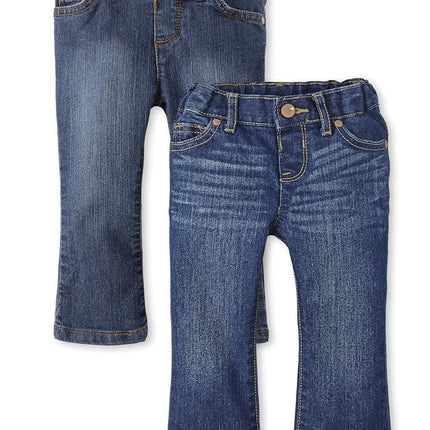 The Children's Place Baby Girls' and Toddler Bootcut Jeans, Victory Blue 2-Pack, 3T