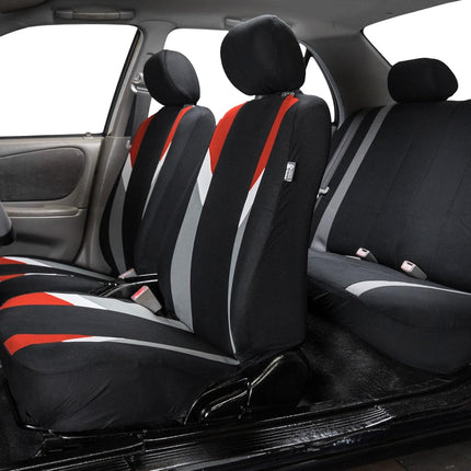 FH GROUP FH-FB033217 Three Row-Premium Modernistic Seat Covers Red / Black- Fit Most Car, Truck, Suv, or Van