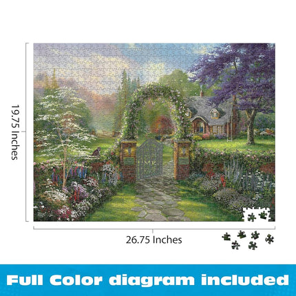 Buffalo Games – Thomas Kinkade Hummingbird Cottage 1000-Piece Jigsaw Puzzle for Adults, Premium Silver Select Puzzle with Foil Accents
