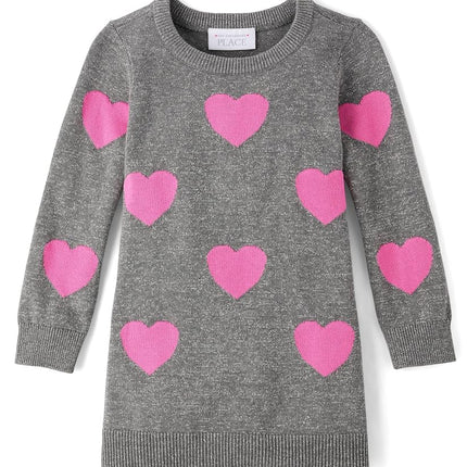 Robe-chandail à manches longues pour bébés et tout-petits The Children's Place, cœurs gris, 6-9 mois