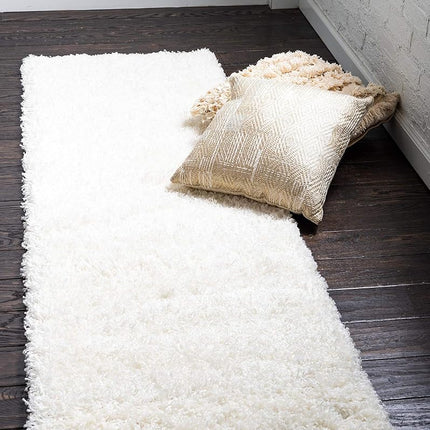 Unique Loom Solo Solid Shag Collection Modern Plush Snow White Runner (3' x 10')