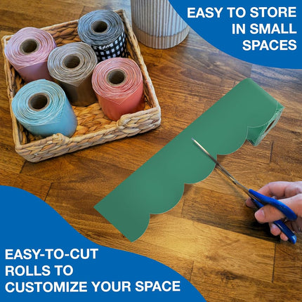 Carson Dellosa Grow Together 65Ft of Jade Green Bulletin Board Borders, 1 Roll of Scalloped Trim for Rolling Whiteboard, Cork and Posterboard, St Patricks Day, Christmas Decorations, Classroom Decor