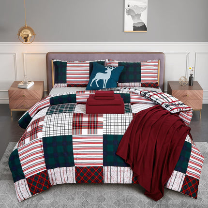 Elegant Comfort Silky Soft 8-Piece Cabin Lodge Bed-in-a-Bag Comforter Set, Includes 4pc Smart Sheet Set, Comforter, Decorative Pillow, Matching Pillowcases and Shams - King/California King, Burgundy
