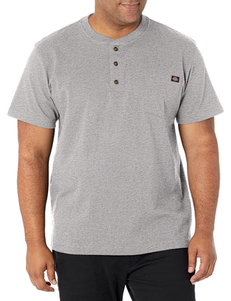 Dickies Men's Heavyweight Henley, Heather Gray, XL