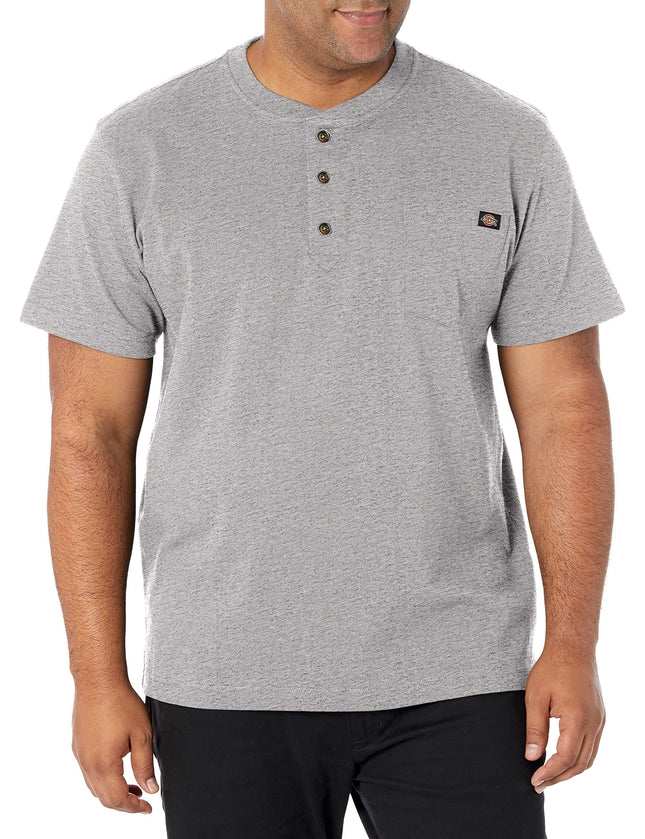 Dickies Men's Heavyweight Henley, Heather Gray, XL