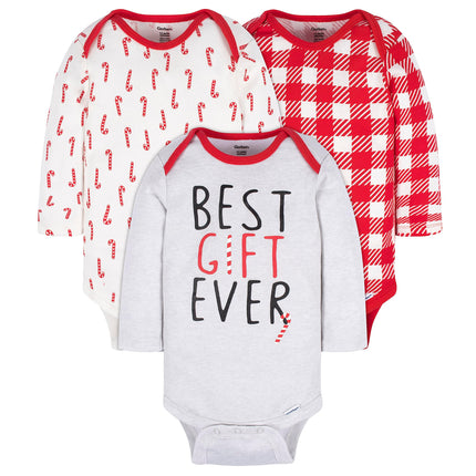 Gerber Unisex Baby 3-Pack Holiday Long-Sleeve Ones