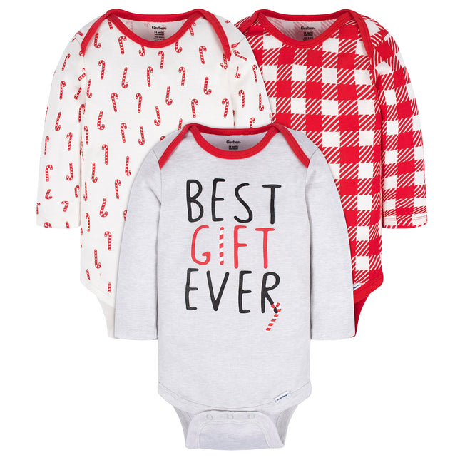 Gerber Unisex Baby 3-Pack Holiday Long-Sleeve Ones