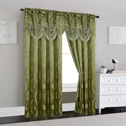 Elegant Comfort Aurora Jacquard Look Curtain Panel Set with Attached Valance 54" X 84 inch (Set of 2), Sage