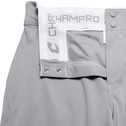 Pantalones de béisbol CHAMPRO de ajuste holgado con parte inferior abierta para niño, con entrepierna ajustable y área reforzada para deslizarse, color gris