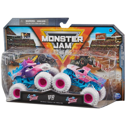 Monster Jam, Duel de Sparkle Smash contre Sparkle Smash, Véhicules Monster Trucks en métal moulé sous pression, Échelle 1:64, Jouets pour enfants à partir de 3 ans