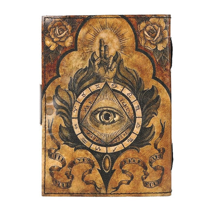 TUZECH Book of Spells Leather Bound Journal Deckle Edge Paper Grimoire Printed Diary Third Eye witchcraft supply and Witch Spell Notebook Antique Vintage Book for Men and Women (The Third Eye)