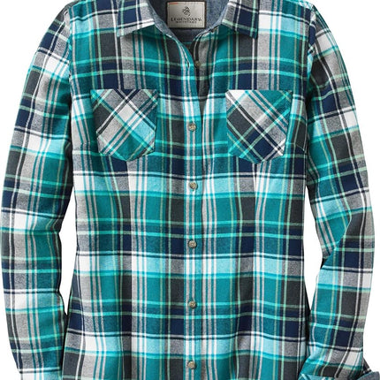 Legendary Whitetails Women's Standard Cottage Escape Flannel Shirt, Turquoise Pacific Plaid, Small