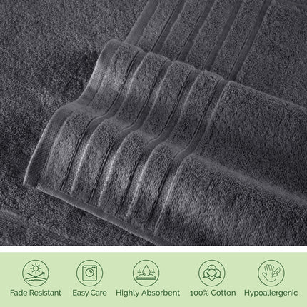 Elegant Comfort 4 Lines Viscose Stripe 6-Piece Premium Towel Set - 100% Turkish Cotton High Absorbent Luxury Bathroom Towels – Includes 2 Washcloths, 2 Hand Towels and 2 Bath Towels Set, Gray