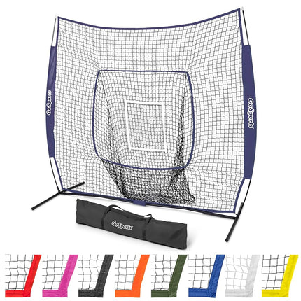 GoSports 7x7 ft Baseball & Softball Batting & Pitching Net with Strike Zone – Available in Team Colors - Navy