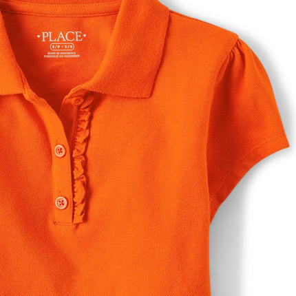The Children's Place Girls Short Sleeve Ruffle Pique Polo Multipack, Flame 3-Pack, Medium