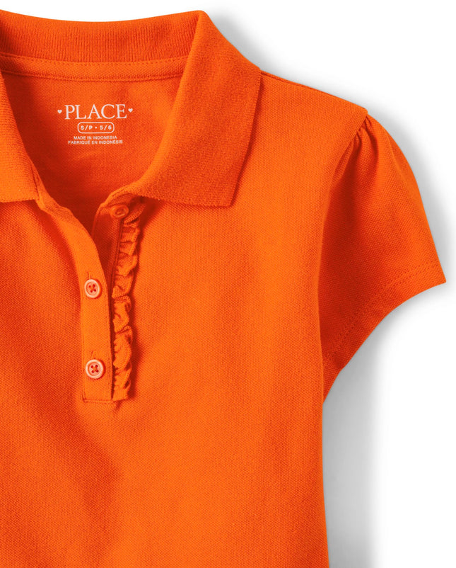 The Children's Place Girls Short Sleeve Ruffle Pique Polo Multipack, Flame 3-Pack, X-Small