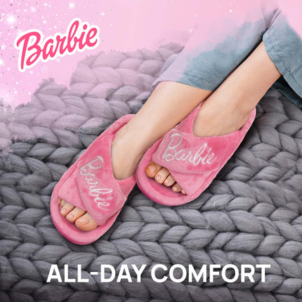 Pantuflas Barbie Extra Cozy Fuzzy de meter para mujer, color rosa intenso, talla M
