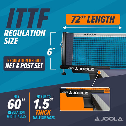 JOOLA 31009 Avanti Table Tennis Net and Post Set, Black, 72"