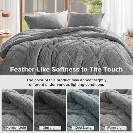 Comfort Spaces Parure de lit douillette réversible en peluche douce comme une plume pour lit double, toutes saisons, légère, en polaire Sherpa, taille double/double XL, gris 2 pièces