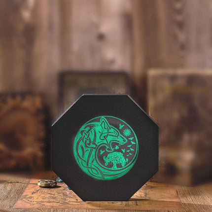 Premium Dice Tray for DND, Detailed World Tree & Wolf Raven Design – 23 CM