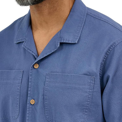 Wrangler Authentics Men's Short Sleeve Camp Shirt, Vintage Indigo, Medium