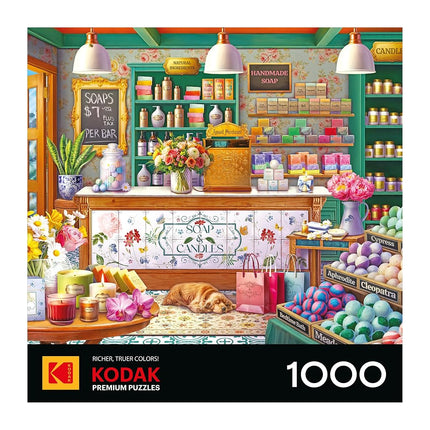 RoseArt - Kodak Premium 1000 Piece Jigsaw Puzzle for Adults – Soap & Candle Shop – Cozy Boutique with Flowers, Candles & Bath Bombs – Relaxing Home Décor Scene – 26.625 x 19.25 Inches