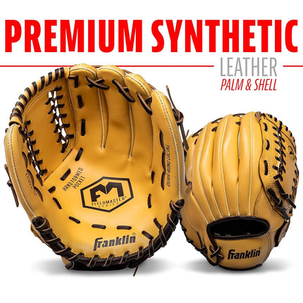 Franklin Sports Field Master Baseball and Softball Mitt Baseball and Softball Field Glove, Unisex, Light Brown, 12 Inch