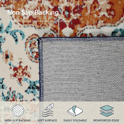 Lahome Bohemian Floral Medallion Round Rug - 6Ft Soft Washable Non-Slip Vintage Cute Table Throw Carpet for Living Room, Dining Room, Bedroom, Office, Nursery, Guest Room