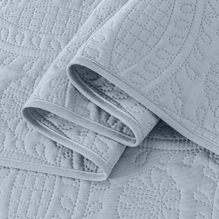 Chezmoi Collection Austin Queen Bedspread Set 3-Piece Pinsonic Quilted Oversized Bedspread Coverlet Set, Queen, Silver