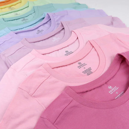 HonestBaby Unisex Baby Multipack Long Sleeve T-Shirts Tee 100% Organic Cotton, Rainbow Pinks, 6-9 Months