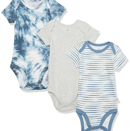 HonestBaby Organic Cotton Short Sleeve Onesies Bodysuits Multi Pack, 3-Pack Tie Dye Blues, Newborn, Tie Dye Blues, Newborn