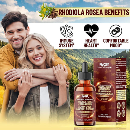 17in1 Rhodiola Rosea Liquid Drops Tincture w/Ashwagandha Magnesium, L-Theanine. Ultra Cortisol Supplement, Rhodiola Root for Mood, Energy - 1 FL Oz - 60 Day Supply