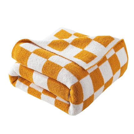 Elegant Comfort Checkered Throw Blanket, Gold Super Soft Cozy Fluffy Warm Throw Blankets for Couch, Sofa, Chair, Bed, Camping, Picnic, Travel Lightweight Bed Blanket (50" x 70")
