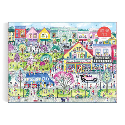 Galison Book Townscape – 1000 Piece Michael Storrings Jigsaw Puzzle Featuring Beautiful Artwork Of A Book Themed Neighborhood, Vibrant, Bold Colors