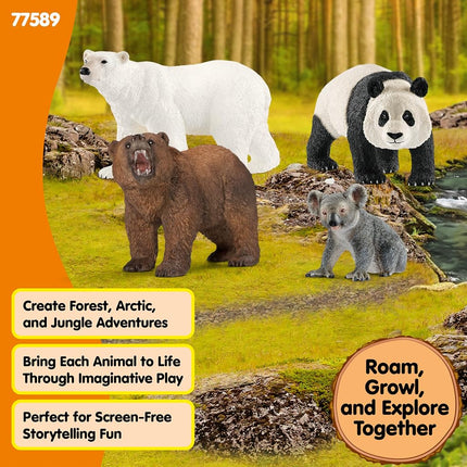 Schleich Wild Life - 4Pc Bear Figure Toy Playset - Kids Ages 3+ | 77589