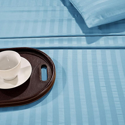 Elegant Comfort Luxury Soft Bed Sheets Dobby Stripe 1500 Premium Hotel Quality Microfiber Softness Wrinkle and Fade Resistant (6-Piece) Bedding Set, Queen, Aqua Blue