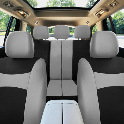 FH Group Fundas de asiento para coche gris-negro Ajuste universal Juego completo para la mayoría de coches, SUV y camiones (compatible con airbag lateral y asiento trasero divisible) FB030GRAYBLACK115-SEAT