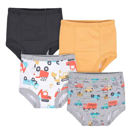 Gerber 4 Pack Potty Training Pants Infant Toddler Training Underwear for Baby Girls, Yellow and Black Vehicles, 3 Años