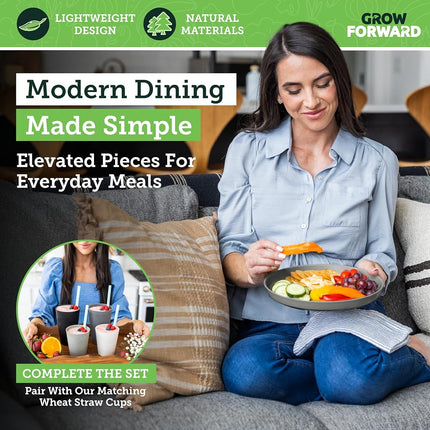 Grow Forward Premium Wheat Straw Plates - 10 Inch Reusable Hard Plastic Dinner Plates Set of 8 - Unbreakable & Microwave Safe Dishes for Dessert, Camping, RV, Outdoors, Patio, Kitchen - Moonlight