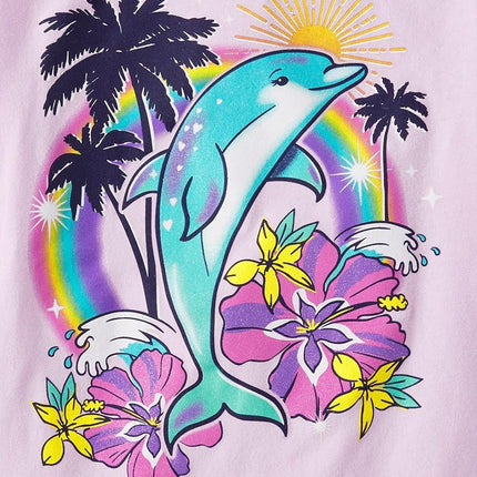 The Children's Place Girls' Animal Short Sleeve Graphic T-Shirts, Multipack, Rainbow Unicorn/Aloha/Dolphin, XX-Large